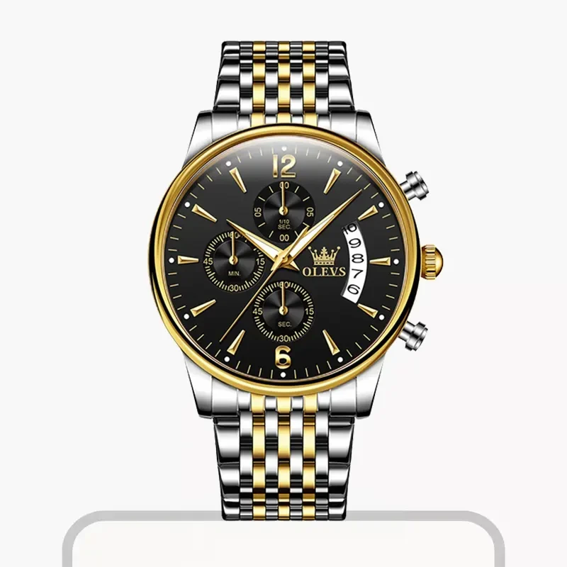 OLEVS Chronograph Black Dial Two-Tone Men's Watch- 2867